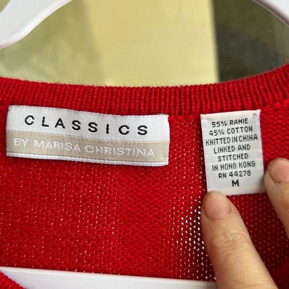 Vintage 90's red Classics scottie cardigan sweater size M kitschy - Picture 3 of 5